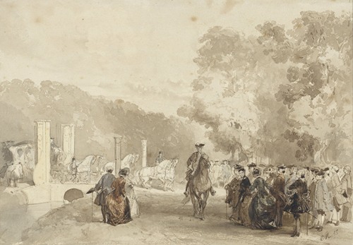 Koets van de Prins, die van de oprijlaan van Huis ten Bosch rijdt