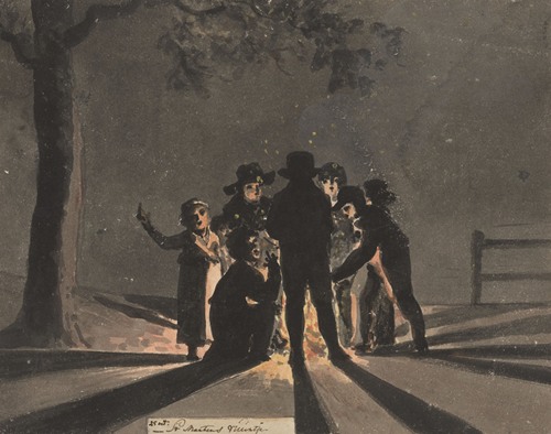 Children clustered around a Saint Martin’s bonfire