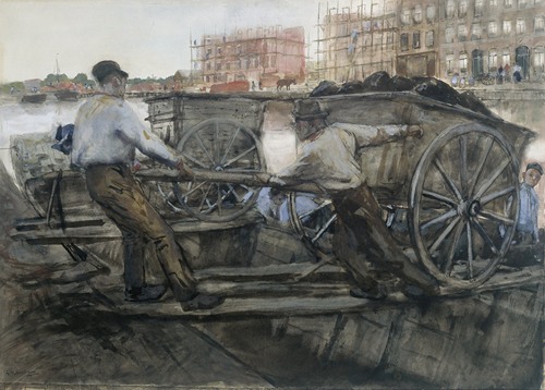 Labourers Pulling a Heavily Laden Cart on Jacob van Lennepkade, Amsterdam,