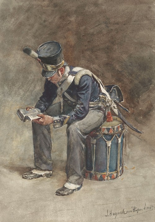 Zittende lezende tamboer van de infanterie