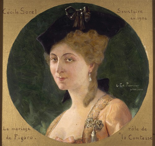 Portrait de Cécile Sorel (1873-1966), sociétaire de la Comédie-Française, dans le rôle de la comtesse du Mariage de Figaro.