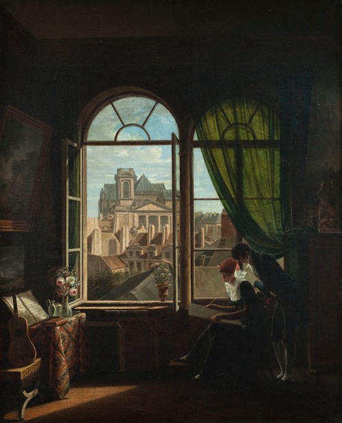 Intérieur d’artiste, avec vue sur la façade de l’église de Saint-Eustache