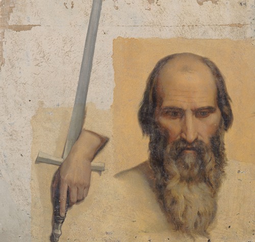 Tête de saint André, étude de main tenant une épée (saint Paul)