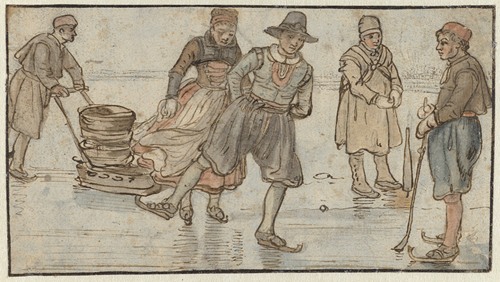 Skaters on the Ice, a Man Pushing a Sledge and a Kolf-player