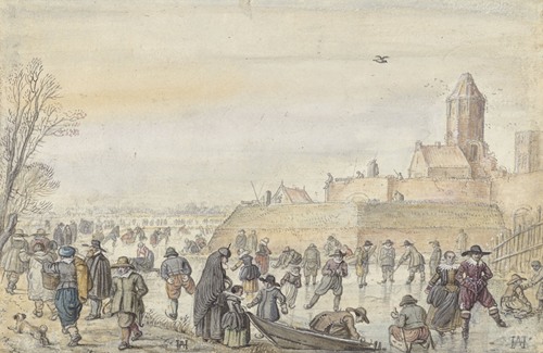 Winter Scene on the Frozen Canal near the Kalverhekkenpoort, Kampen