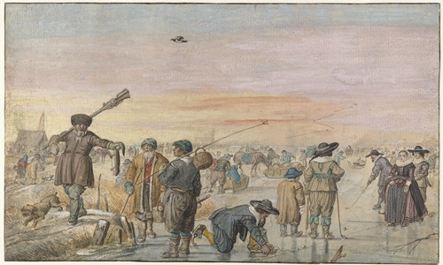 Winter Scene on the Ice, with a Hunter Showing an Otter
