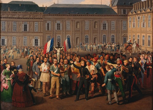 Les polytechniciens portant le crucifix sauvé de la chapelle des Tuileries, lors des émeutes du 24 février 1848
