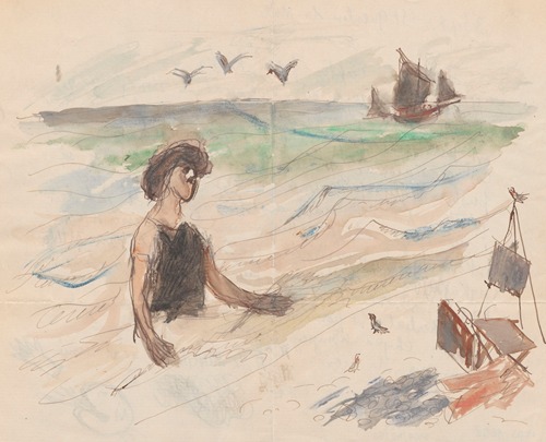 Letter to Maria Mickiewiczówna with a drawing [self-portrait of the artist bathing in the