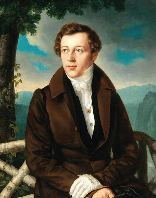 Portrait eines Herren vor einem Landschaftshintergrund