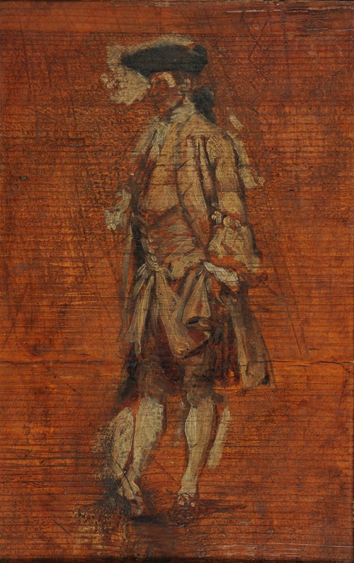 Personnage debout en costume Louis XV (croquis pour les Joueurs de Boules) Stade de création étude