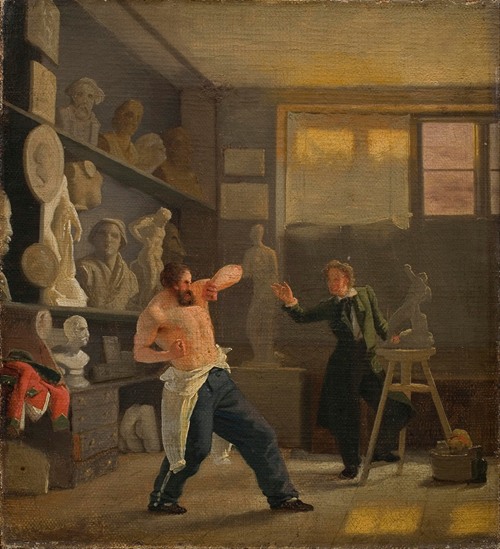 A sculptor in his studio working from the life. The medallist Christen Christensen