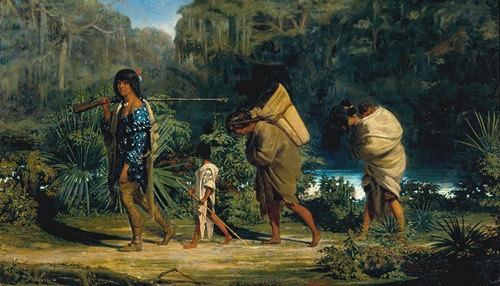 Louisiana Indians Walking Along a Bayou