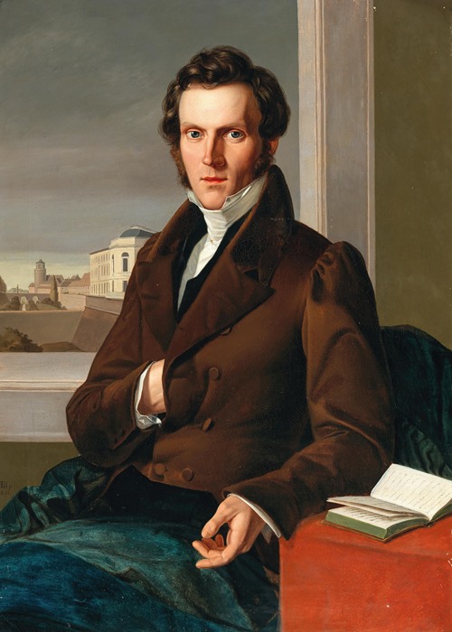 Portrait of a Gentleman in the background view of the Morizbastei with Bürgerschule Leipzig