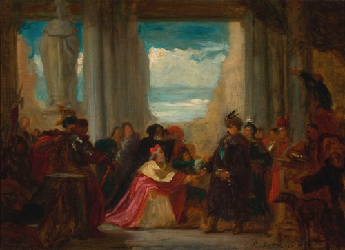Count Wilczek beseeching king John Sobieski to help Vienna against the Turks, sketch