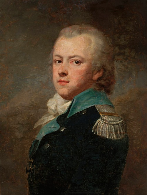 Portrait of Jan Krasicki, Rogala coat of arms (ca. 1764–1831) in a dark blue uniform jacket of the 14th Potocki Infantry Regiment