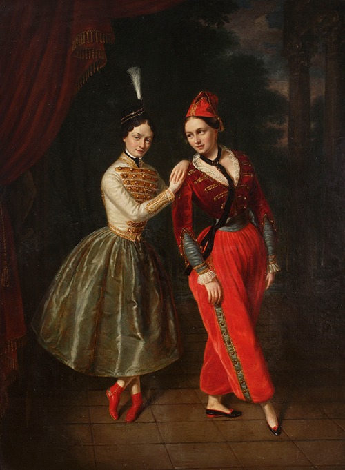 Portrait of the sisters Karolina and Anna Strauss, ballet dancers from Teatr Wielki