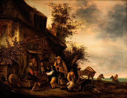 Scene with a hurdy-gurdy player and a boy violinist outside a tavern
