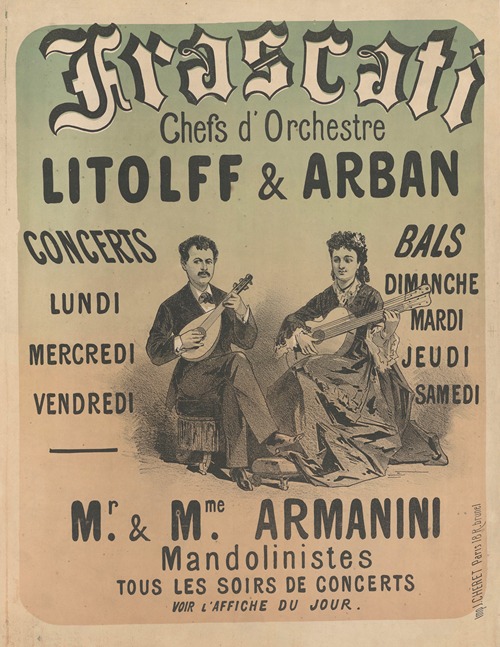 Frascati 49 rue Vivienne. Chef d’orchestre Litolff et Arban concerts, bals.. Mr et Mme Armanini mandolinistes