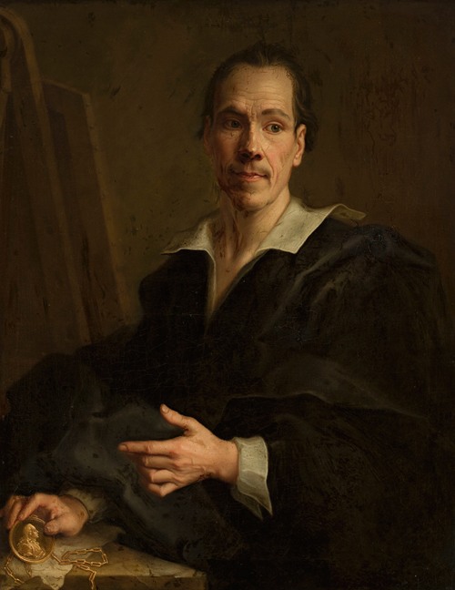 Self portrait holding a miniature portrait of the Prince of Liechtenstein