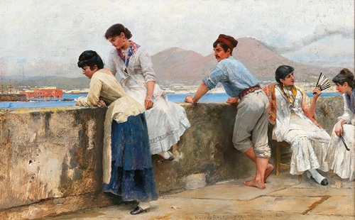 The Pier of Naples, with Vesuvius in the Background
