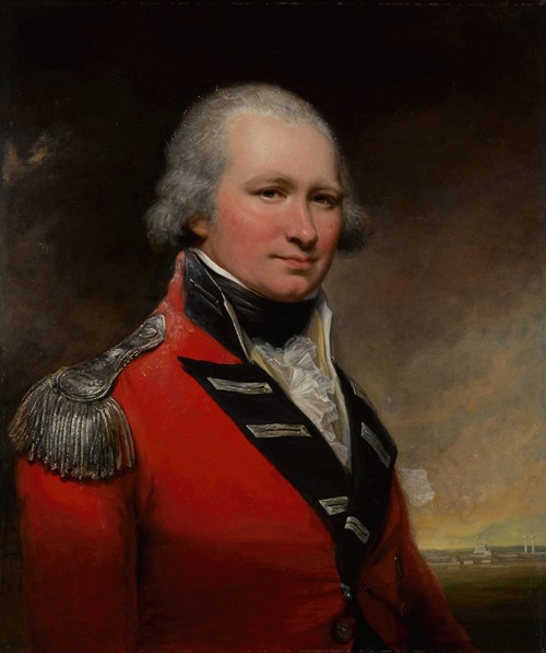 Portrait of a Captain, possibly David Baird, half-length, before the fort at Srirangapatna