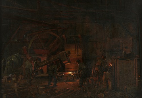 Faulersches Hammerwerk in Falkensteig (Höllental). Ein Hammer in Betrieb.