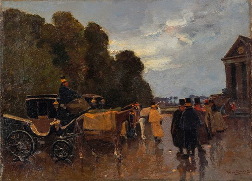 Carriages with waiting drivers near the railway station Hollands Spoor, The Hague