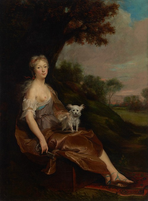 Portrait of a woman, seated in a landscape, as an allegory of Fidelity