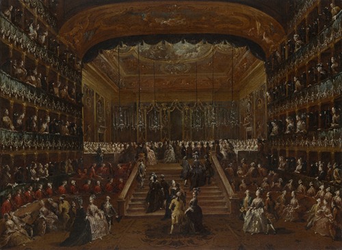 The interior of the Teatro San Benedetto, Venice, with the 1782 ball in honor of the ‘Conti del Nord’