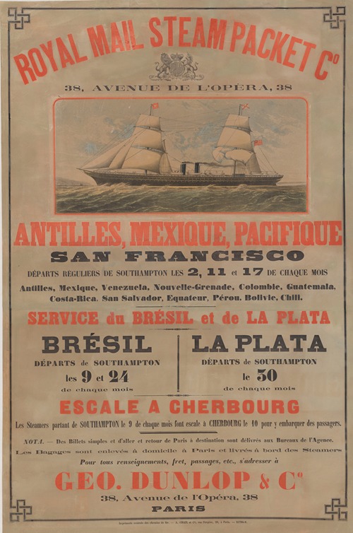 Royal Mail Steam Packet C°, 38 avenue de l’Opéra. Antilles, Mexique, Pacifique, San Francisco