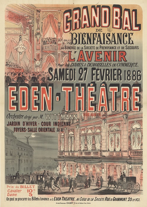 Eden-Théâtre. Grand bal de bienfaisance au bénéfice de la Société de Prévoyance et de Secours