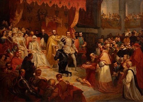 The abdication of Emperor Charles V in favor of his son Philip II . At Brussels, 25 October 1555