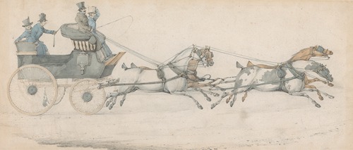 A Gentleman driving a four-in-hand to a Mail Phaeton, accompanied by three grooms