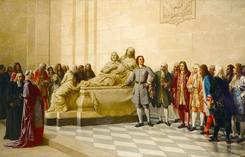 Peter the Great visiting Cardinal Richelieu’s tomb in the Sorbonne, 1717