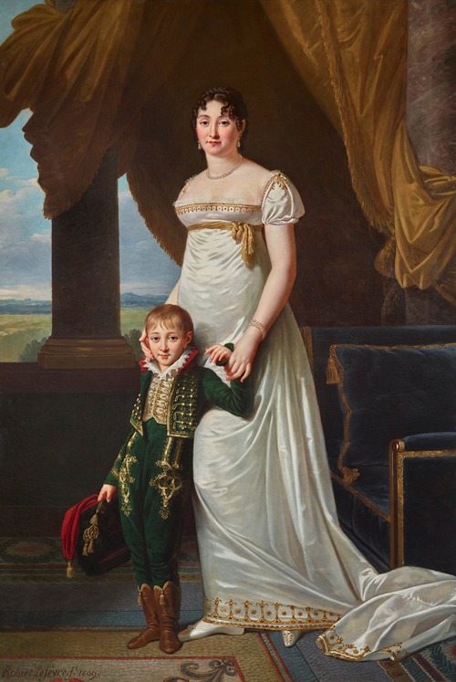 Portrait de la baronne Solignac avec son fils Jean-Baptiste-Eugène