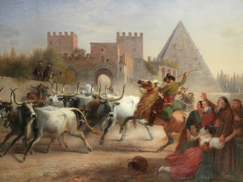 Driving cattle before the Porta San Paolo and Pyramid of Cestius, Rome