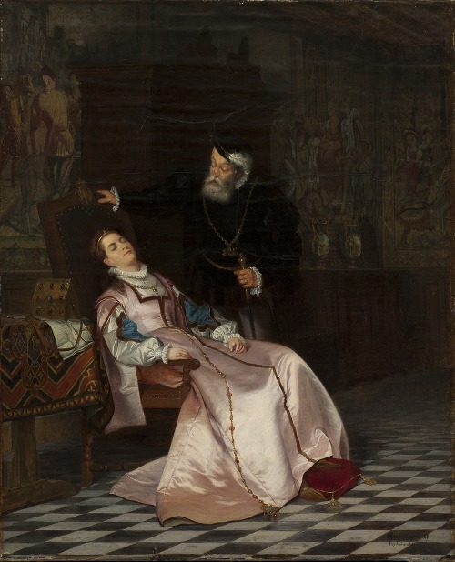 Gustav Vasa finds his consort Katarina Stenbock asleep and hears her say; ‘I am very fond of King Gösta, but I will never forget Rosen’