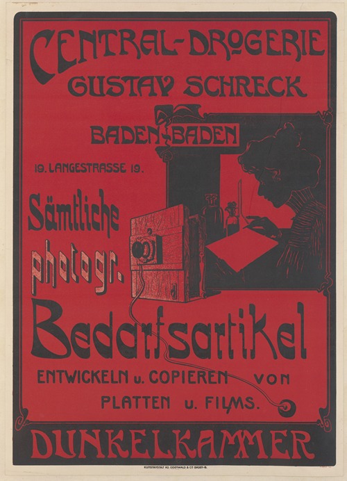 Central-Drogerie Gustav Schreck, Baden-Baden. Sämtliche Photogr. Bedarfsartikel