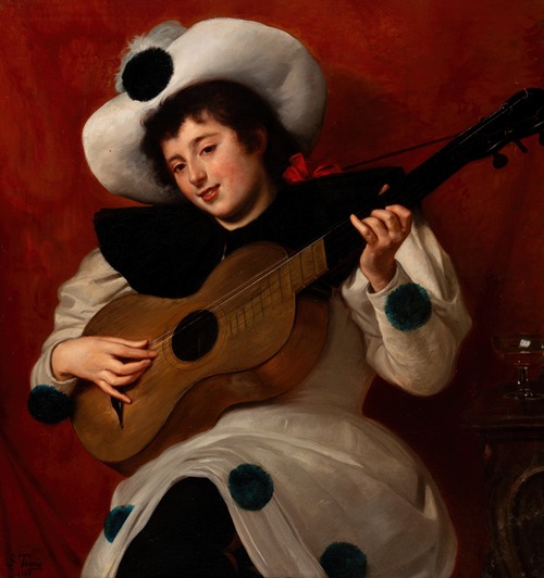 Harlequin with a guitar