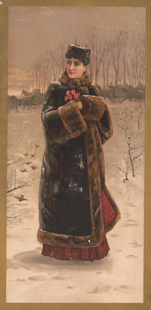 Woman in fur coat with muff