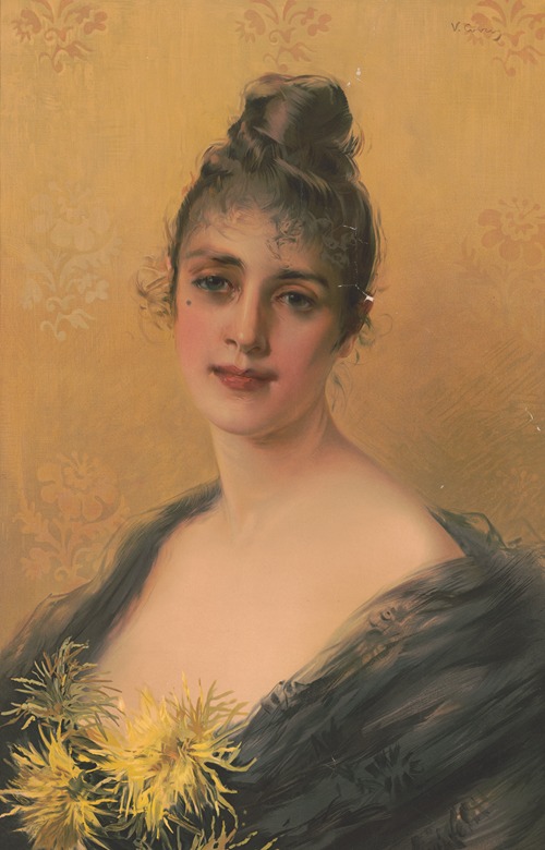 Woman from chest up with yellow flowers