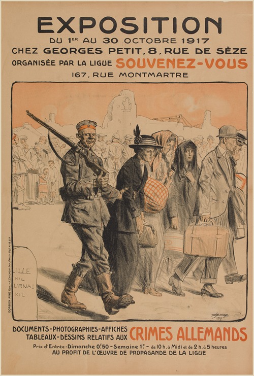 Exposition de documents-photographies-affiches-tableaux-dessins relatifs aux crimes allemands
