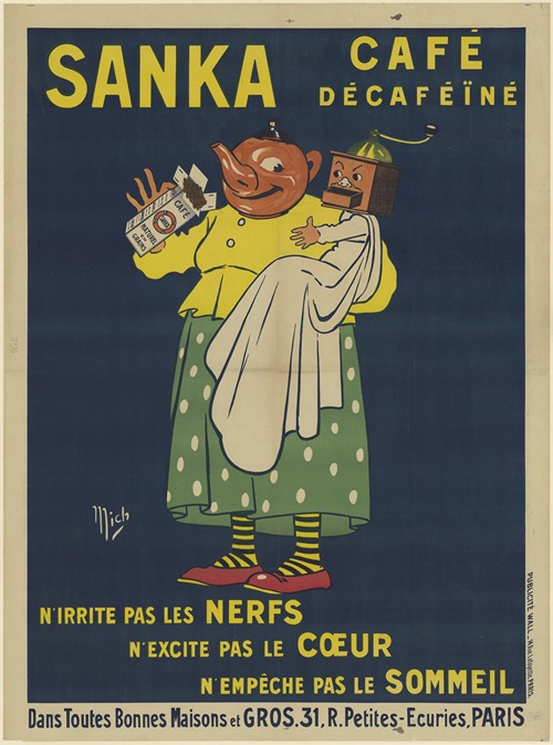 Sanka, café décaféiné. N’irrite pas les nerfs, n’excite pas le coeur, n’empêche pas le sommeil