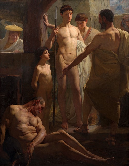 A Spartan shows his sons a drunken helot