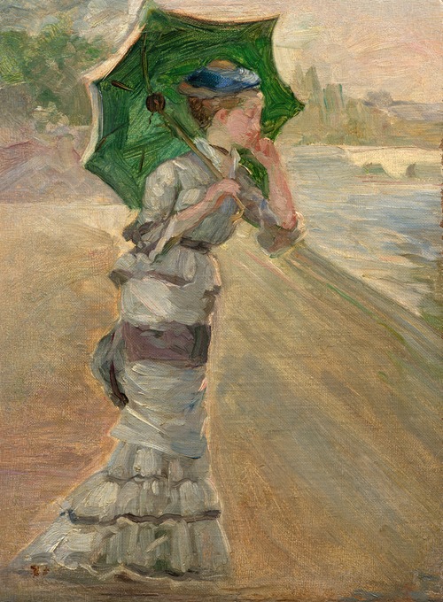 Study of an elegant woman with parasol for ‘En bateau (Sisley et sa femme)’