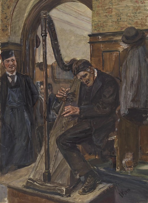 Der blinde Harfenist Paul Oprawil (1817 – 1900) im Metkeller ‘Zum Süßen Löchel’