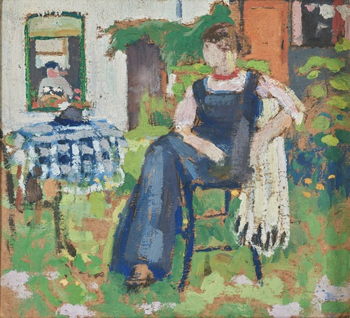 Study of a woman in blue in a garden