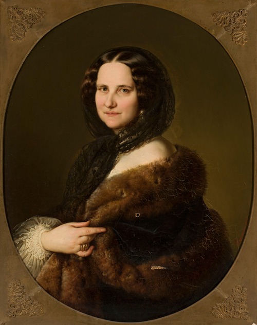 Portrait of a lady with a lacy black scarf on her head