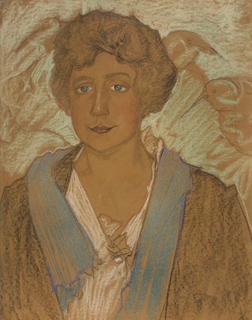 Portrait of Tekla Potocka, with birds in the background