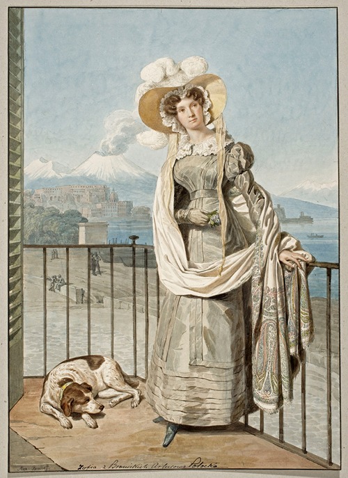 Portrait of Zofia nee Branicki, wife of Artur Potocki – against the background of Naples and Vesuviusn